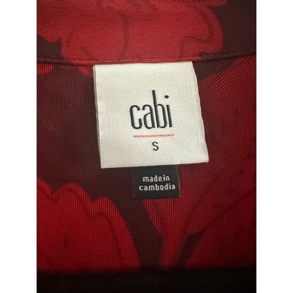 CAbi Red Floral Button Mesh Slinky Shirt Midi Dress - Small - Picture 2 of 4